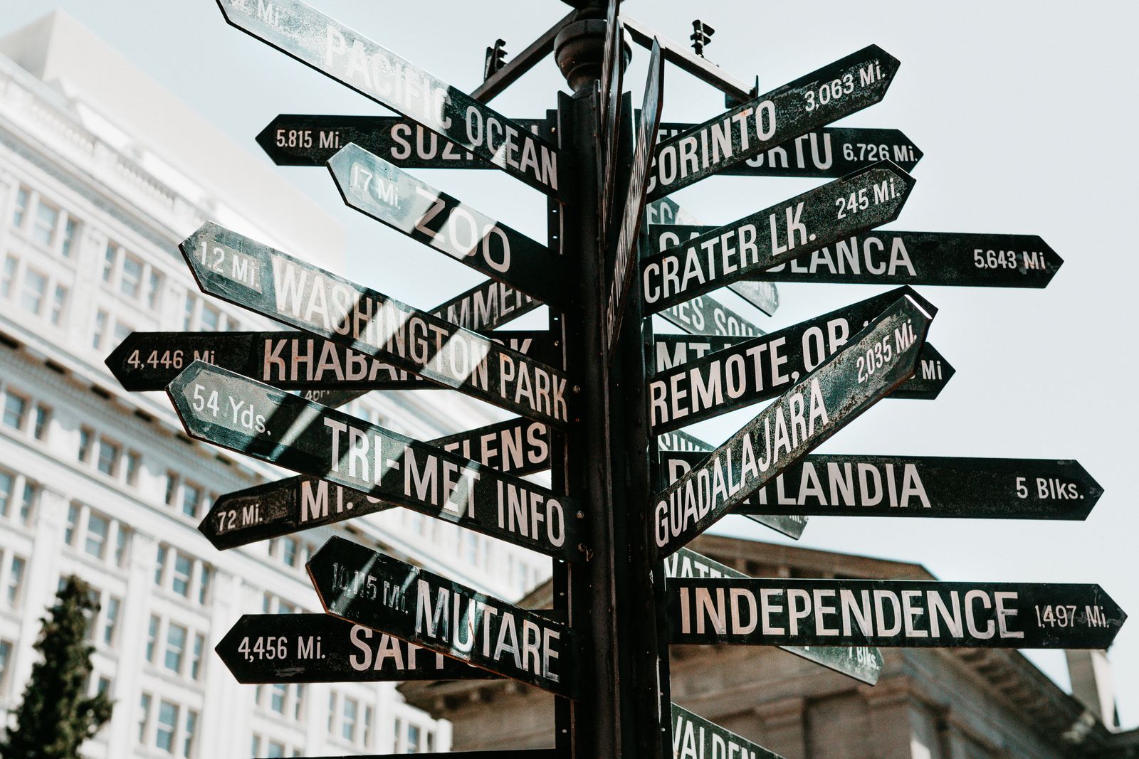 Placa cheia de setas apontando direções diferentes, representando os caminhos do educador, consultor, planejador e assessor financeiro